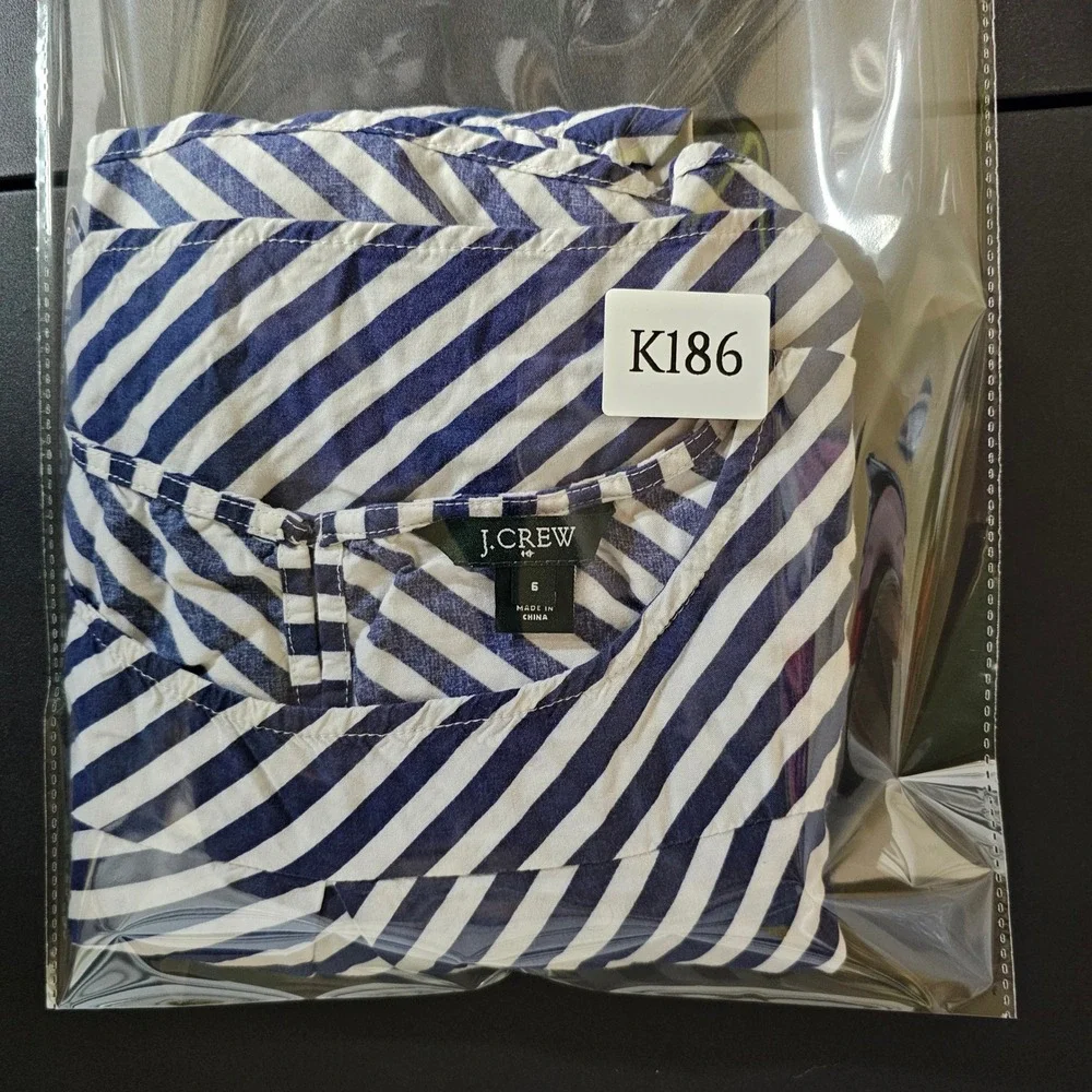 J.CREW Womens Navy Blue White Striped Viscose Mini Dress Pockets Size 6 68389